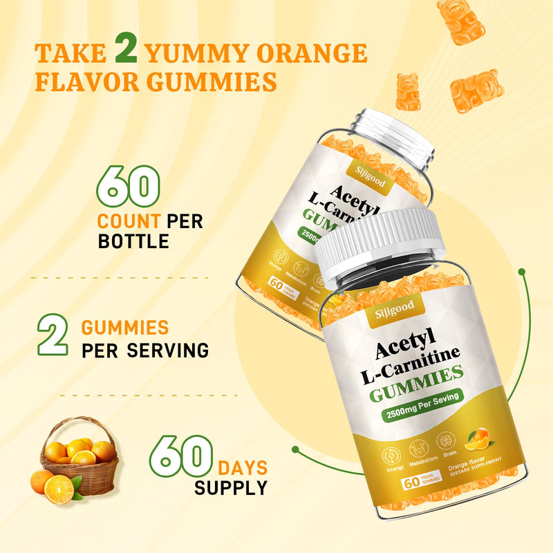 [Australia] - 2 Pack Acetyl L-Carnitine Supplement, Natural Nutrition Supplement for Boost Energy, Immunity, Vegan, Orange Flavor, 120 Count 60 Count (Pack of 2) 