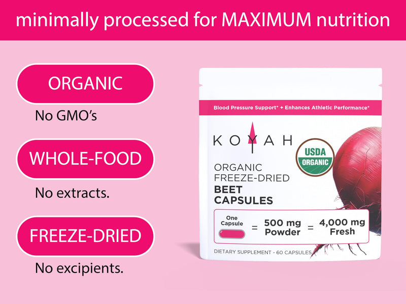 [Australia] - KOYAH Organic Beet Capsules ‚Äì Freeze-Dried Whole Beet Root ‚Äì 500 mg Powder per Capsule (Equivalent to 4,000 mg Fresh Beets) ‚Äì Supports Blood Pressure & Athletic Performance 