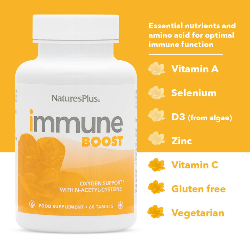 NaturesPlus Immune Boost - Complete Antioxidant Blend of Vitamin A, C, D, Zinc, Selenium, and More - Immune and Collagen Support- Vegetarian, Gluten Free - 60 Tablets