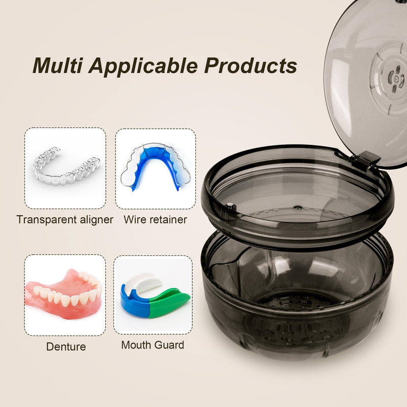 [Australia] - Retainer Cleaner Case,Double Layer No-Leak Denture Cup for Soaking Dentures, Denture Bath for Invisalign Aligner,Retainers,Mouth Guard,Night Guard (Black) Black 