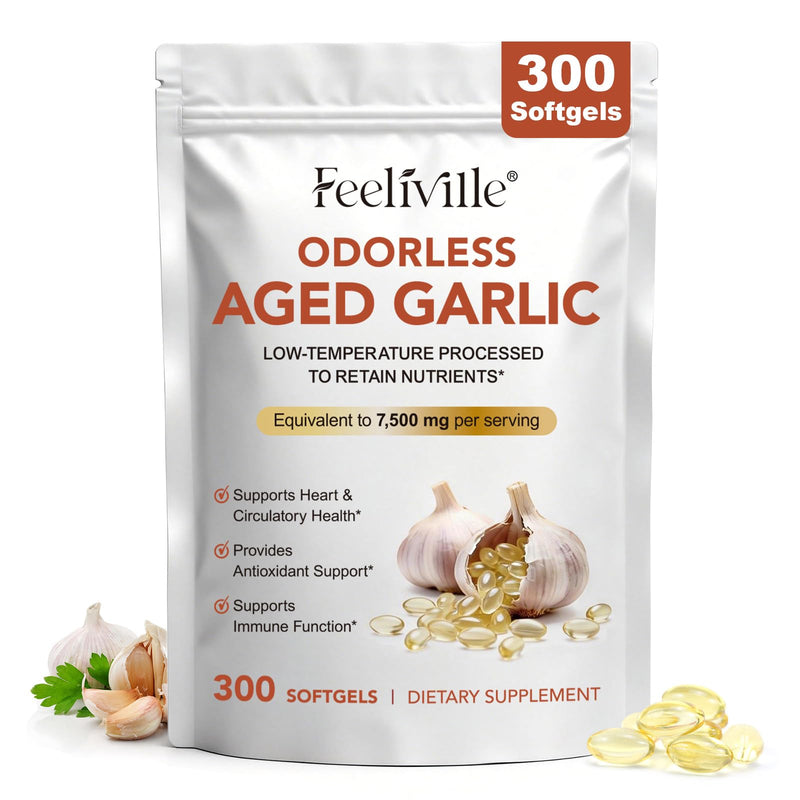 Aged Garlic Extract Capsules | 300 Softgels | Odourless Garlic Capsules | High Strength | Cold Pressed | Non-GMO, Gluten-Free, Heart Health, Antioxidant & Immune Support
