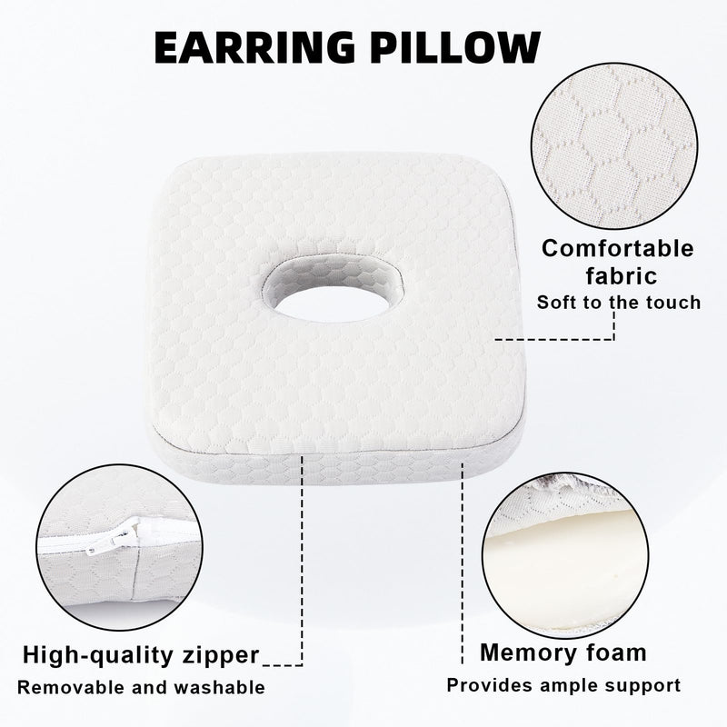 [Australia] - Piercing Pillow for Side Sleepers, Memory Foam Donut Pillow for Ear, Ear Pillows with Holes for Ear Pain, Earring Inflammation Pressure Sores, CNH, Soft and Comfortable Earring Pillow (White) White 
