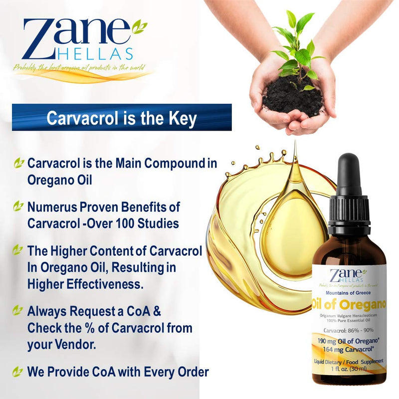 [Australia] - Zane Hellas 190 mg Oregano Oil-164 mg Carvacrol per Serving-4 Drops Daily. 100% Greek Undiluted Oil of Oregano. 86%-90% Min Carvacrol. Probably The Best Oregano Oil in The World. 1 fl. oz.- 30ml 1 Fl Oz (Pack of 1) 