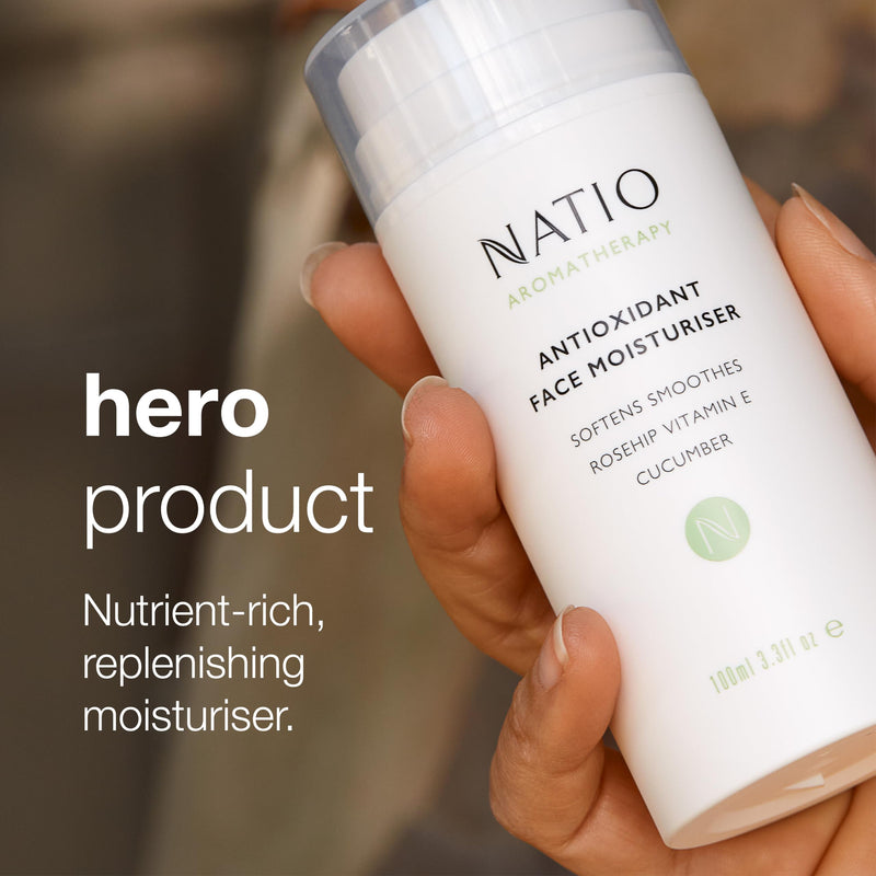 Natio Australia Aromatherapy Antioxidant Face Moisturizer, 3.3 ounce - Anti-Aging Face Cream - Rosehip and Vitamin E - Face Lotion for All Skin Types