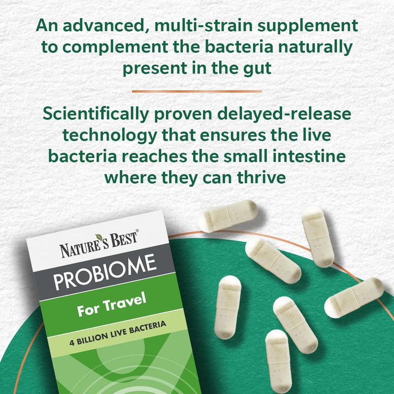 Nature’s Best ProBiome for Travel - 4 Billion Friendly Bacteria - Delayed Release Capsules - 30 Capsules (1 Month Supply) 30 count (Pack of 1)