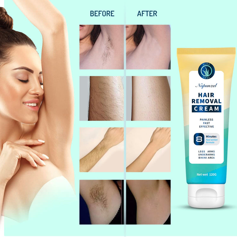 Hair Removal Cream: Hair Remover for Women and Men - Sensitive Intimate Hair Removal - Painless Depilatory Cream - Private Areas Pubic Areas Bikini Body Legs Arms Underarms - All Skin Types - 120g 2.8 Ounce (Pack of 1)