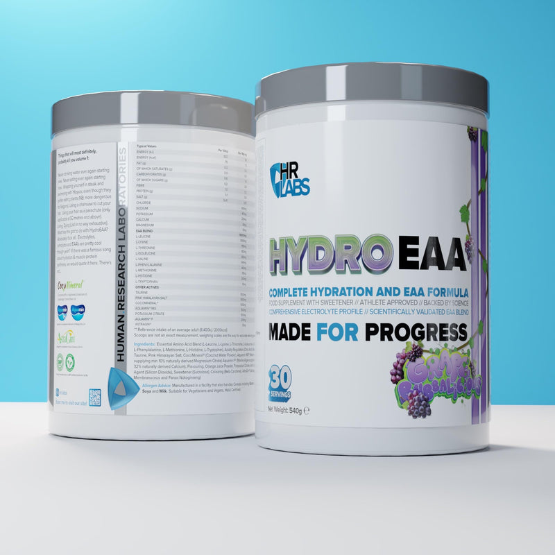 HydroEAA, Complete Hydration & EAA Essential Amino Acid Formula, with Comprehensive Electrolytes Profile, 540g, 30 Servings, 4 Flavours (540g, Grape Bubbalicious)