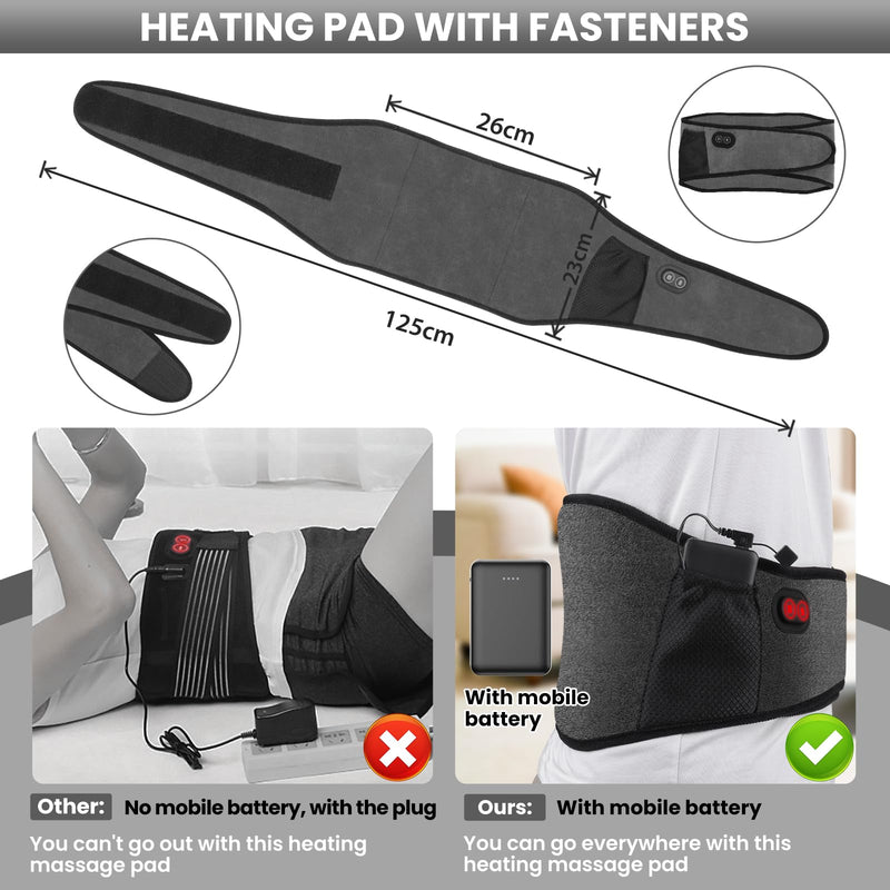 [Australia] - Arlierss Graphene Heat Belt Back with 5000 mAh Battery, Electric Heating Pad with Automatic Shut-Off, Belt Adjustable Straps Heating Belt with 3 Heating Levels & 3 Massage Modes for Pain Relief 002 (Heating + Massage) 