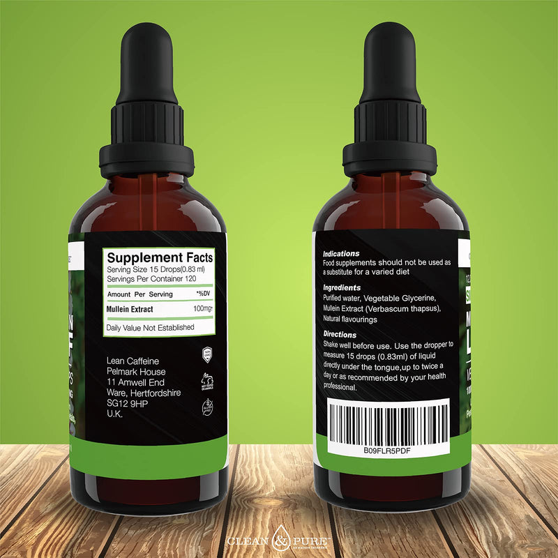Clean & Pure Mullein Leaf Extract Liquid Drops 100ml | Lab Tested for Mycotoxins & Heavy Metals
