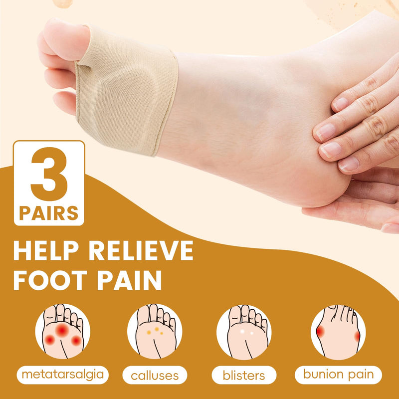 [Australia] - 3 Pairs Metatarsal Foot Pads for Women and Men, Foot Pads for Balls of Feet Cushions Pain Relief, Morton's Neuroma Relief, Metatarsal Support XL Beige 
