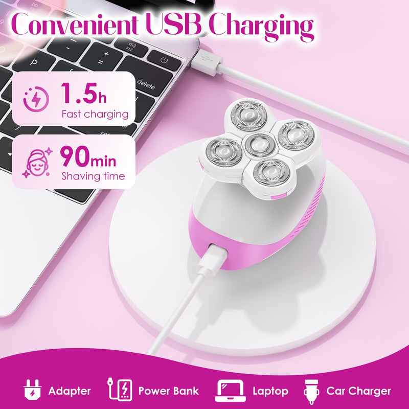 [Australia] - Electric Razors for Women, Painless Full-Body Shaver for Legs, Anti-Slip Lady Trimmer Cordless Hair Remover, Body Wet/Dry Razor Smooth Close Shave（Cherry） 