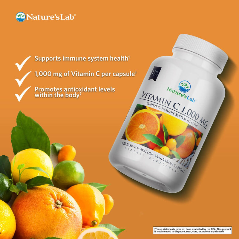 Nature's Lab Vitamin C 1000mg Per Capsule -Supports Immune System Health, 120 Count (Pack of 1) 120 Count (Pack of 1)