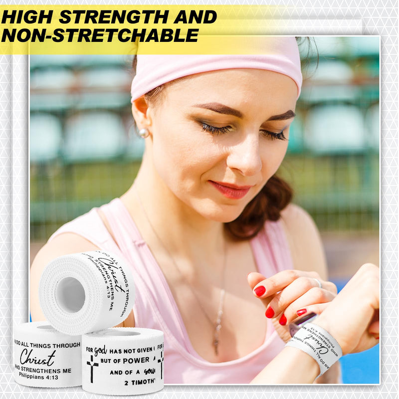 Geiserailie 4 Pcs Cross Tape Christian Athletic Tape Sports Wrist 1.5 in x 25ft Jesus Cotton Religious Bible Verse for Gymnastics First Aid Injury Soccer Football Baseball Boxing Church Gifts