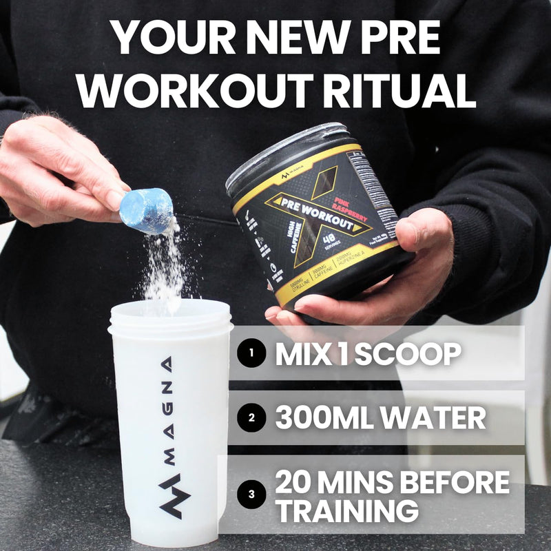 Premium, Complete High Caffeine Pre Workout Powder Drink with L-Citrulline & S7® | Tropical Crush Flavour | Makes 40 Drinks (400g) | Magna X 40 Servings (Pack of 1)