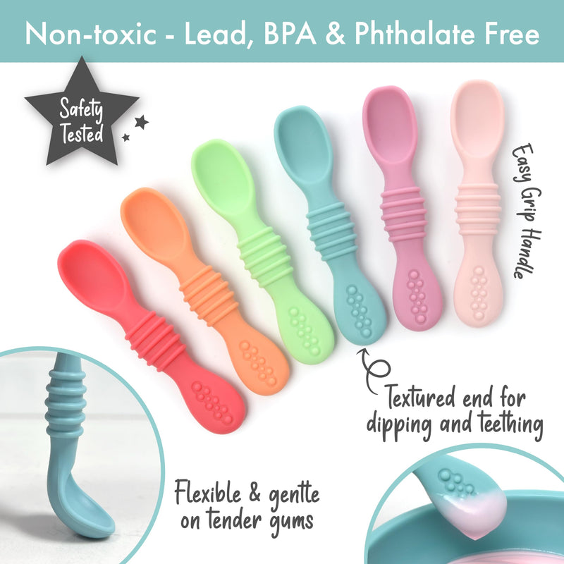 [Australia] - PrimaStella Silicone Chew Spoon Set for Babies and Toddlers | Safety Tested | BPA Free | Microwave, Dishwasher and Freezer Safe Rainbow Chew Spoons 