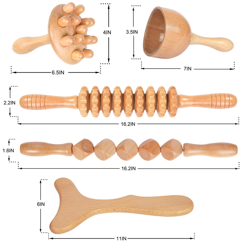 [Australia] - Wood Therapy Massage Tools 5-in-1 Lymphatic Drainage Massager Maderoterapia Kit Wooden Massager Body Sculpting Tools for Muscle Pain Relief, Anti-Cellulite, Body Contouring and Shaping 