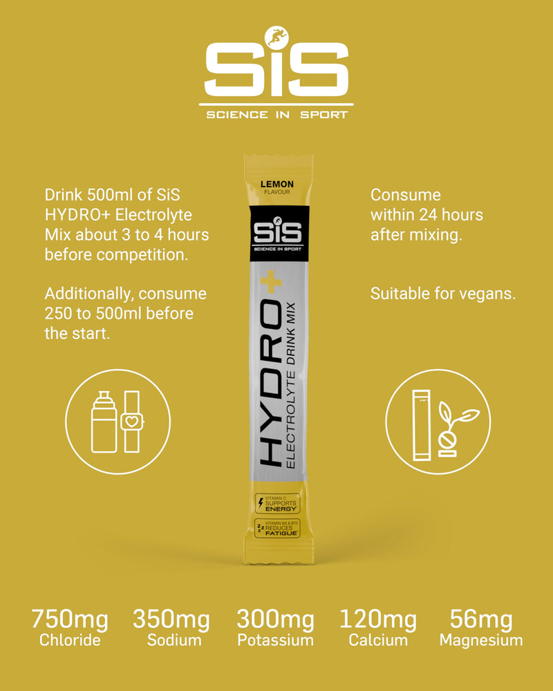 Science in Sport Hydro+ Electrolytes Powder Sachets with 5 Essential Electrolytes and Added Vitamins C, B6, and B12 for Hydration Drink | Lemon, Pack of 20 Sachets