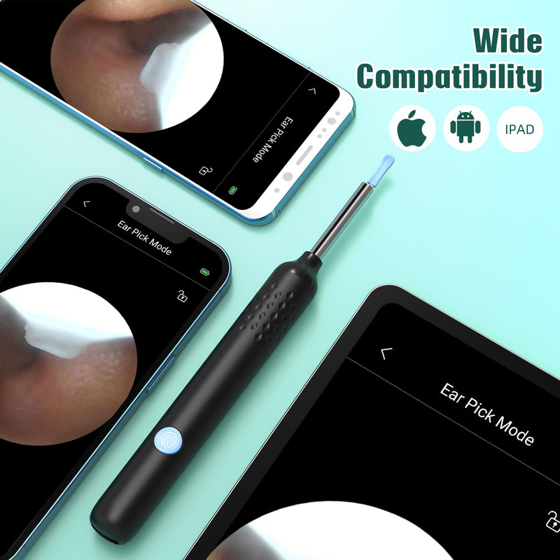 [Australia] - Earwax Remover Otoscope, LMECHN 1080P HD Otoscope, Wifi Ear Cleaner with Camera, Otoscope with 6 LEDs, IP67 Waterproof Otoscope Ear, for iPhone, Android, iPad, Black Black 2 