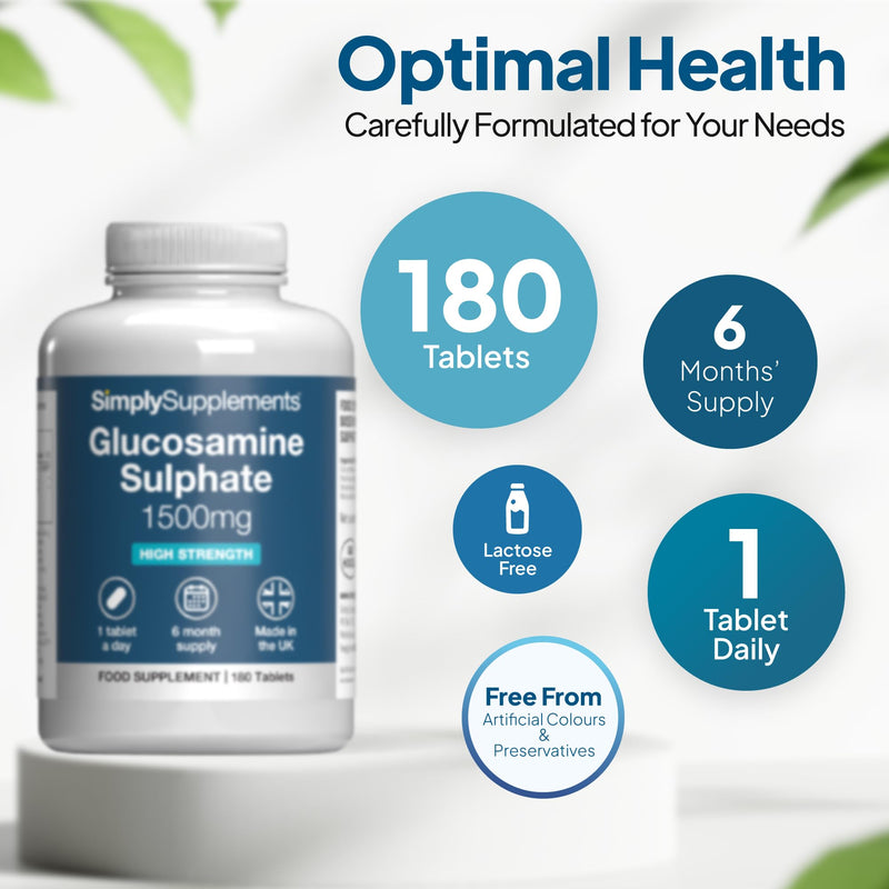 Glucosamine Sulphate 2KCL 1500mg | Supports Active Lifestyles | Marine Sourced | 180 Tablets = 6 Months' Supply | Manufactured in The UK in Accordance with GMP Standards Unflavoured 180 count (Pack of 1)