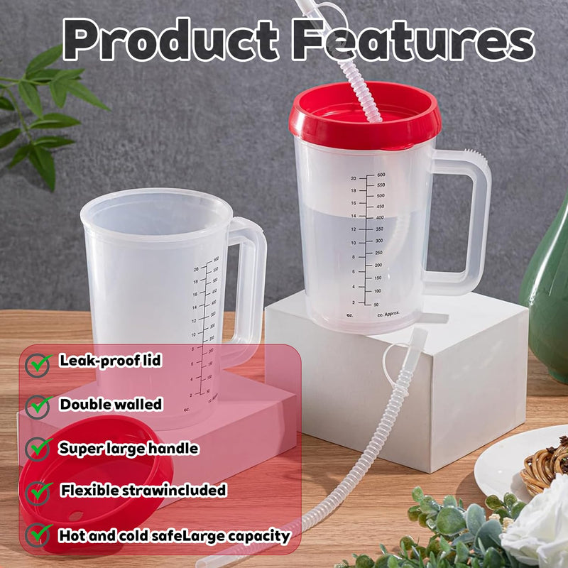 Disabled Adults Drinking Cup/Beaker/Mug/Sippy Cup, Adult Drinking for Disabled Adults Cup Water Bottle for The Elderly, Vulnerable and Disabled, Red 1