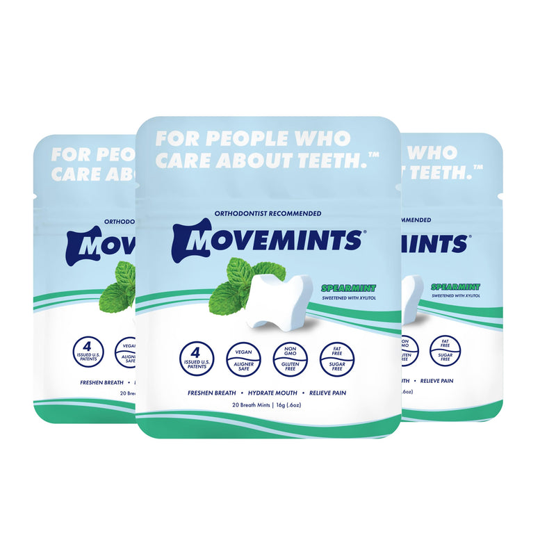 [Australia] - Clear Aligner Mints - Patented, Edible Alternative to Chewies - Freshen Breath and Improve Dry Mouth with Xylitol - Spearmint (3 Pack) 20 Count (Pack of 3) 