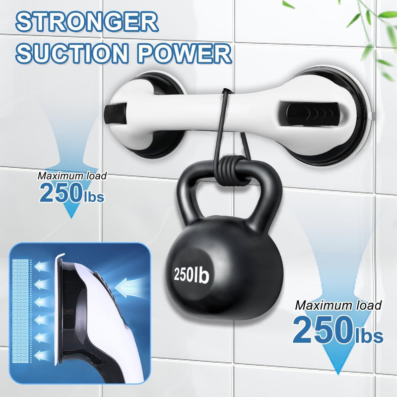 [Australia] - Grab Bars for Bathtubs and Showers, 2 Pack Shower Handle 12 Inch Strong Suction Shower Bar, Safety Bars for Shower Chair, Bathroom Grab Bar for Senior -Black White Black/White 