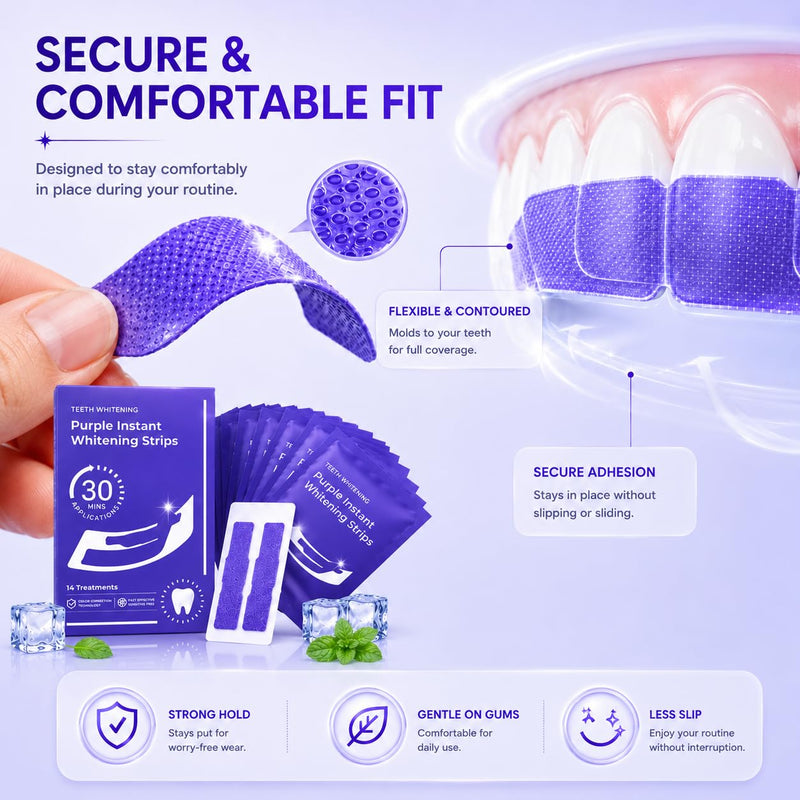 Teeth Whitening Strips for Sensitive Teeth - 14 Strips, 7 Treatments | Enamel Safe Peroxide Formula | Removes Coffee, Tea & Smoking Stains | Non-Slip, Easy to Use | Mint Flavor