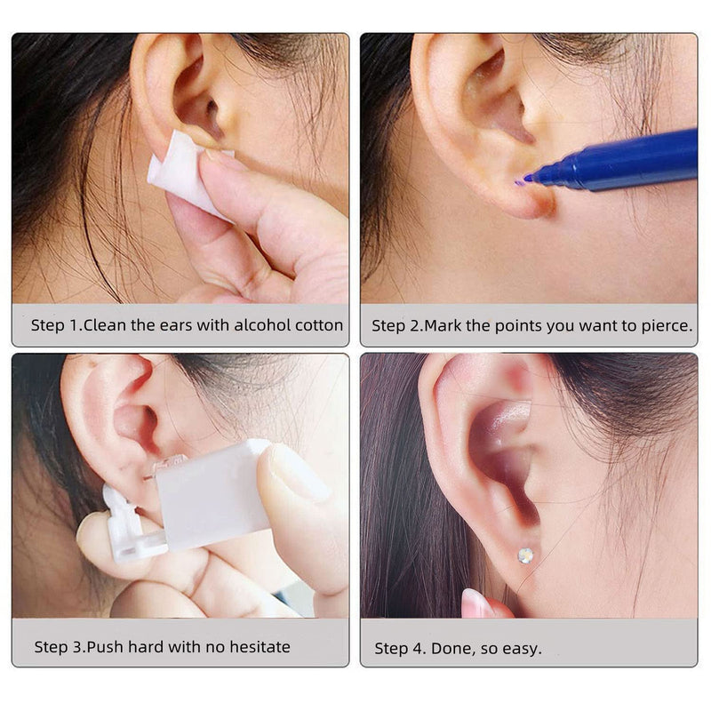 [Australia] - 2 Pack Self Ear Piercing Gun Earring Disposable Piercing Kit No Pain Easy Use Ear Piercing Gun Kit Tool with Stud (White) 