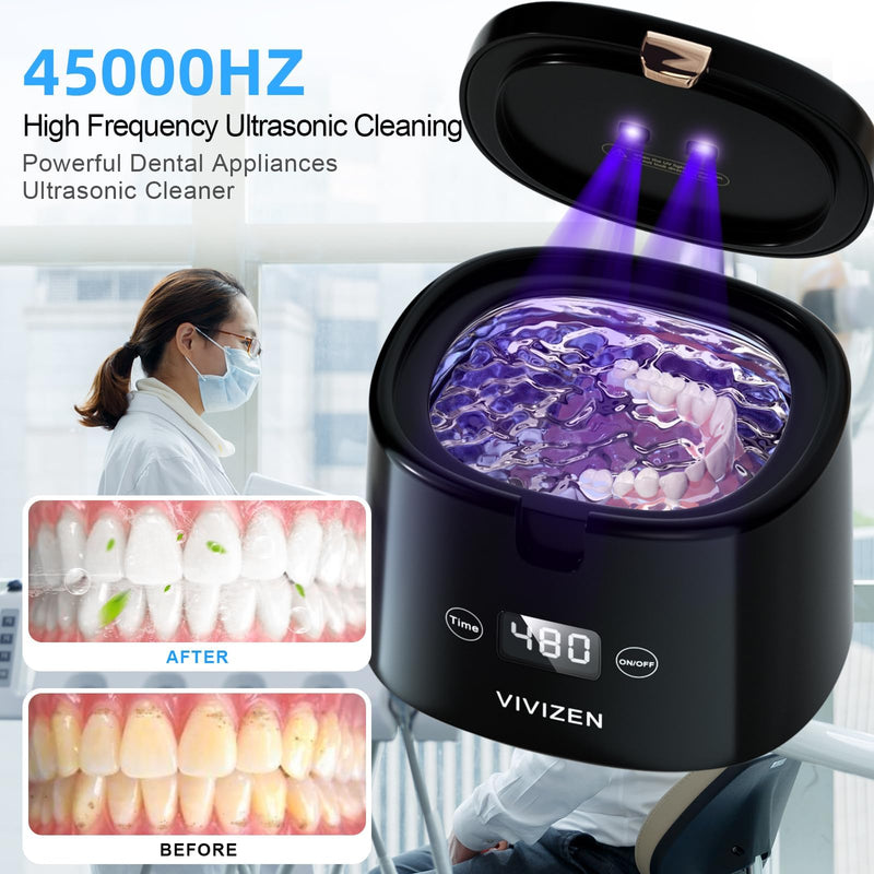 [Australia] - Ultrasonic Retainer Cleaner, Sonic Dental Cleaning Machine for Dentures, Aligners, Braces, Mouth Guards, Jewelry, for All Dental Appliances, Portable 30W/45kHz (Black) black 