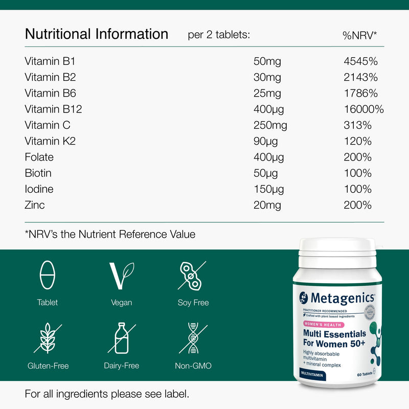 Metagenics Multi Essentials for Women 50+ - Multivitamin and Mineral Formula with Botanicals - 60 Tablets