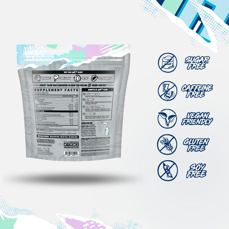 [Australia] - GHOST Glow Sticks: Beauty and Detox Supplement - 30 On-The-Go Stick Packs, Pina Colada - Hyaluronic Acid, Biotin & L-Theanine for Skin-Boosting Support ‚Äì Sugar Free, Gluten Free Glow Sticks Pi√±a Colada 