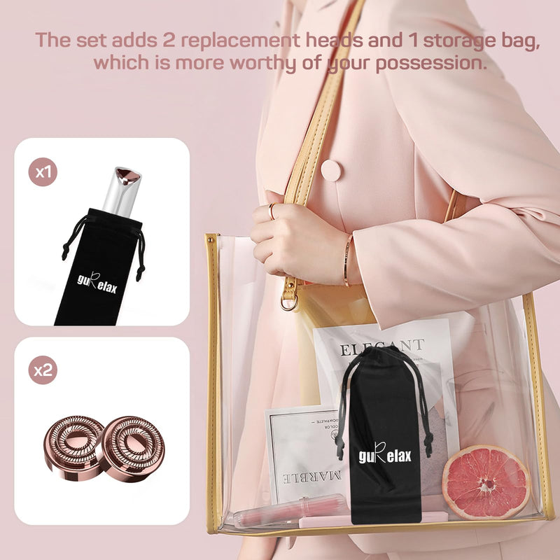 [Australia] - GURELAX - Facial hair remover for women, rechargeable, face mini hair remover - 2x replacement heads included, pain-free facial razor for women, small razor for cheeks, chin white (2x replacement heads included) 