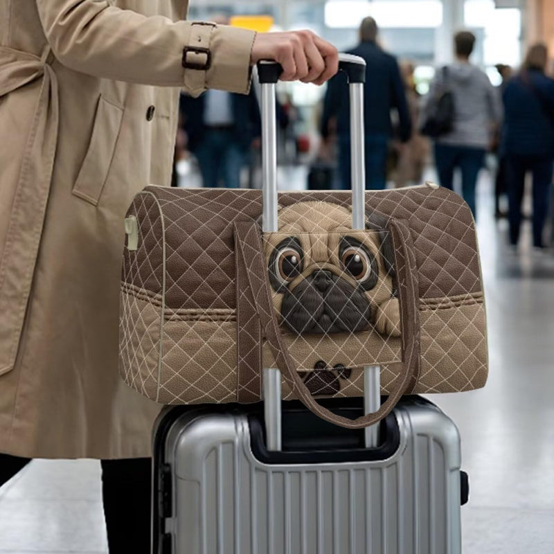 Pug Paw Print Print Weekender Bag for Women Quilted Travel Duffel Bag Lightweight Large Capacity Carry On Luggage Overnight Bag for Travel and Errands Brown - Pug Paw Print