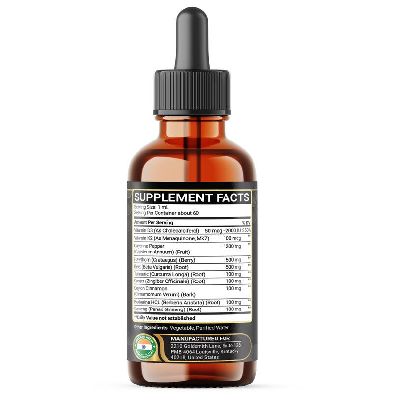 [Australia] - 10in1 Cayenne Pepper Liquid Drops + Hawthorn Berry, Vitamin D3 K2, Beet Root, Turmeric, Ginger and More - Digestion Support - 2 Fl Oz - 2 Months Supply 2 Fl Oz (Pack of 1) 