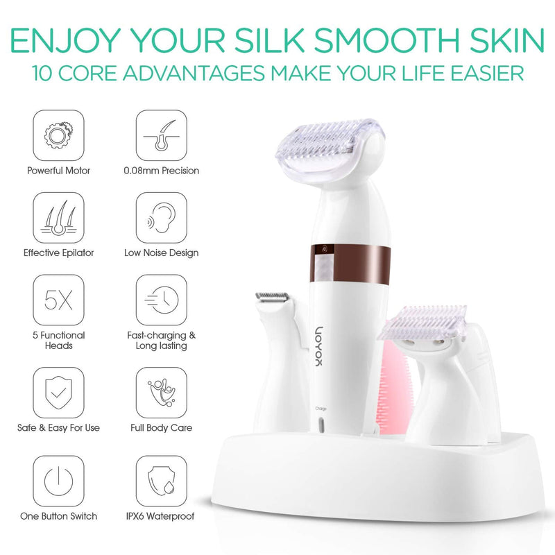 [Australia] - VOYOR Electric Shaver for Women Bikini Trimmer Hair Remover for Face Body, 5 in 1 Groomer Kit Lady Shaver Bikini Razor Women for Hair Trimmer, Cordless Rechargeable Waterproof ES500 