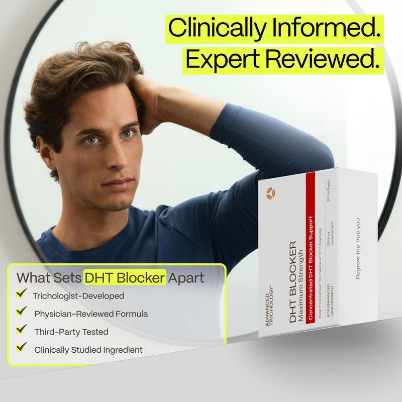 Advanced Trichology DHT Blocker Maximum Strength | Hair Growth Supplement with Saw Palmetto & Pumpkin Seed Oil for Women & Men | Trichologist-Developed | 30 Day Supply