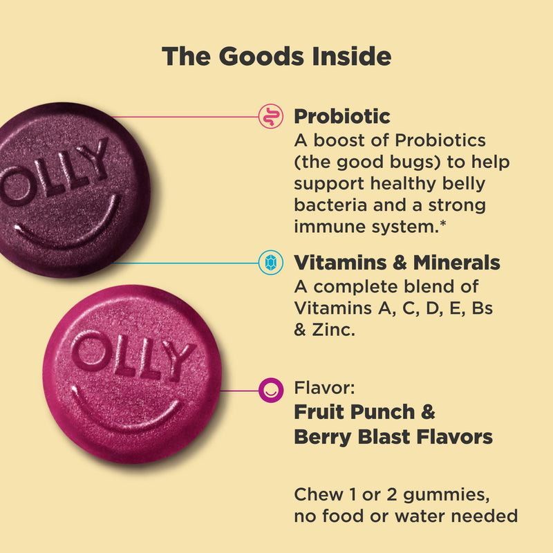 OLLY Kids Multivitamin + Probiotic Gummy & Probiotic + Prebiotic Gummy 70 Count (Pack of 1)