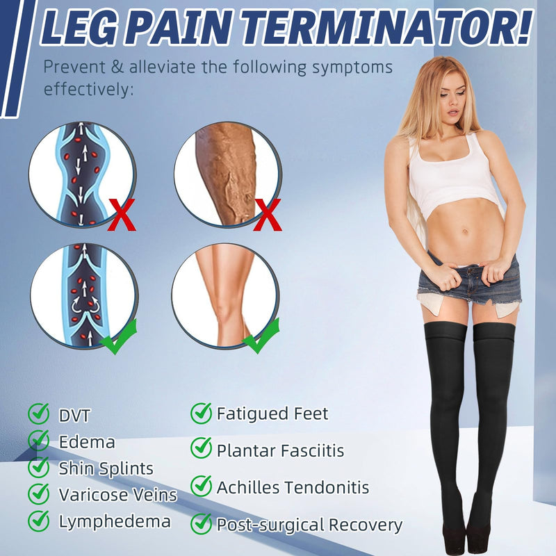 [Australia] - 20-30 mmHg Compression Stockings for Women & Men,Thigh High Medical Compression Socks,Support Graduated Compression Hose Sock for Treatment Varicose Veins Swelling-Closed Toe/Open Toe/Footless Large Open Toe-Black 