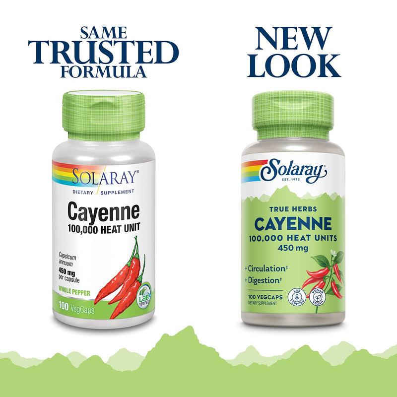 [Australia] - SOLARAY Cayenne Pepper 450 mg | 100,000 Heat Unit | Healthy Digestion, Circulation, Metabolism & Cardiovascular Support | Non-GMO | 100 VegCaps 100 Count (Pack of 1) 