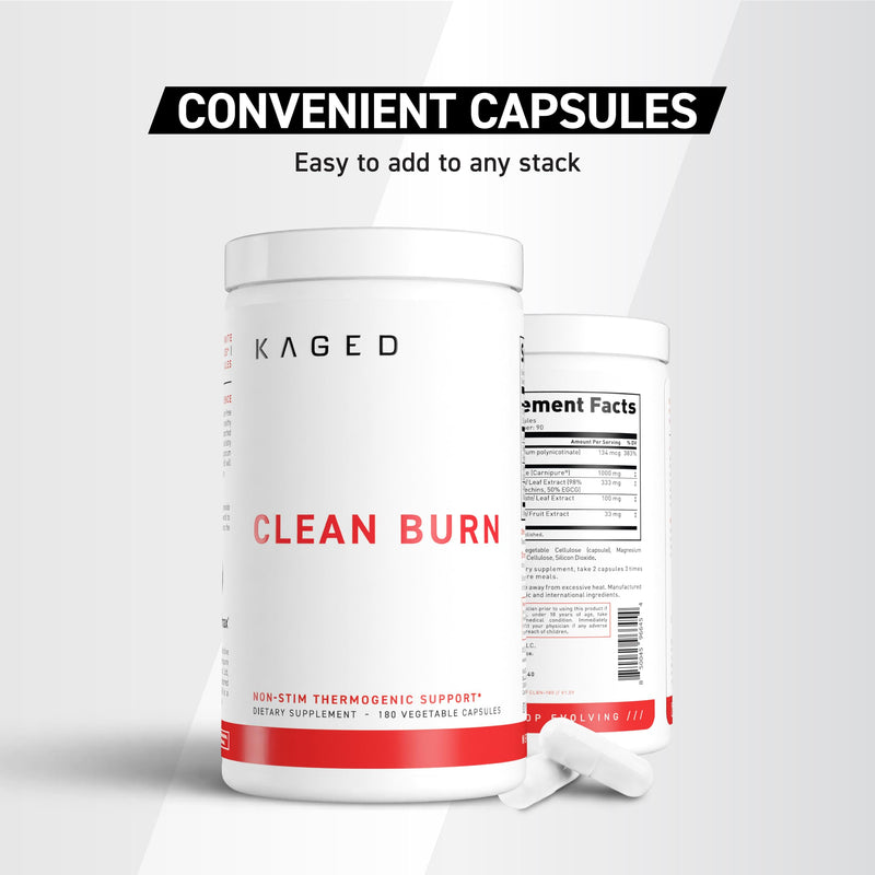 Kaged Clean Burn Capsules | Unflavored | Thermogenic Weight Management | Boost Metabolism | Stimulant & Caffeine Free | Supplements for Men & Women | 90 Servings