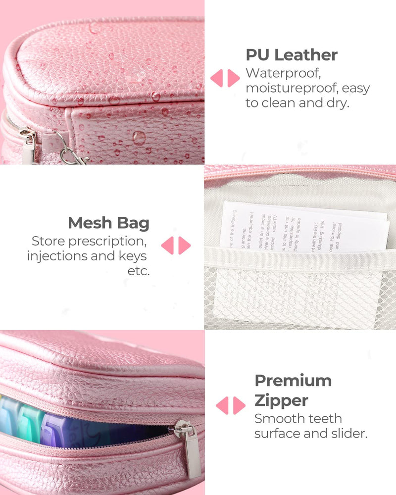 [Australia] - Cute Pill Organizer 2 Times a Day, PU Leather Pill Case for Women, Portable Weekly Pill Box for Purse with Storage Bag to Hold Vitamins/Medications/Fish Oils/Supplements, Pink 01-pink 