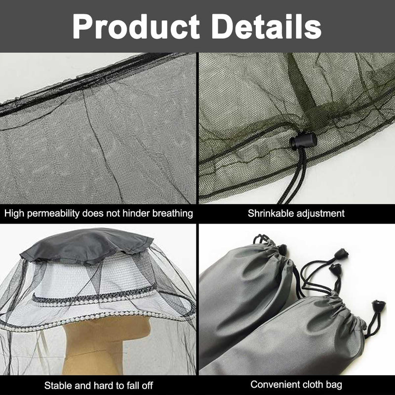[Australia] - Pack of 2 mosquito net head for insects with carrying bag, head net face mesh head cover for outdoor, mosquito net hat for fishing, mosquito head net insect net for head, mosquito protection jungle 