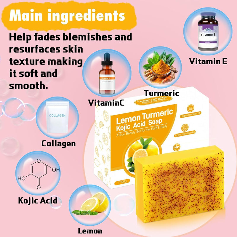 Lemon Turmeric Soap, Turmeric Soap Bar with Vitamin C for Face, Body Hands