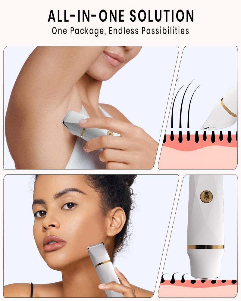 [Australia] - 2-in-1 Bikini Trimmer for Women, Bikini Shaver with Dual Heads, Painless Body and Facial Hair Removal, Rechargeable Cordless Electric Razors for Face Chin Pubic Underarm Legs, IPX12 Waterproof, Pink 