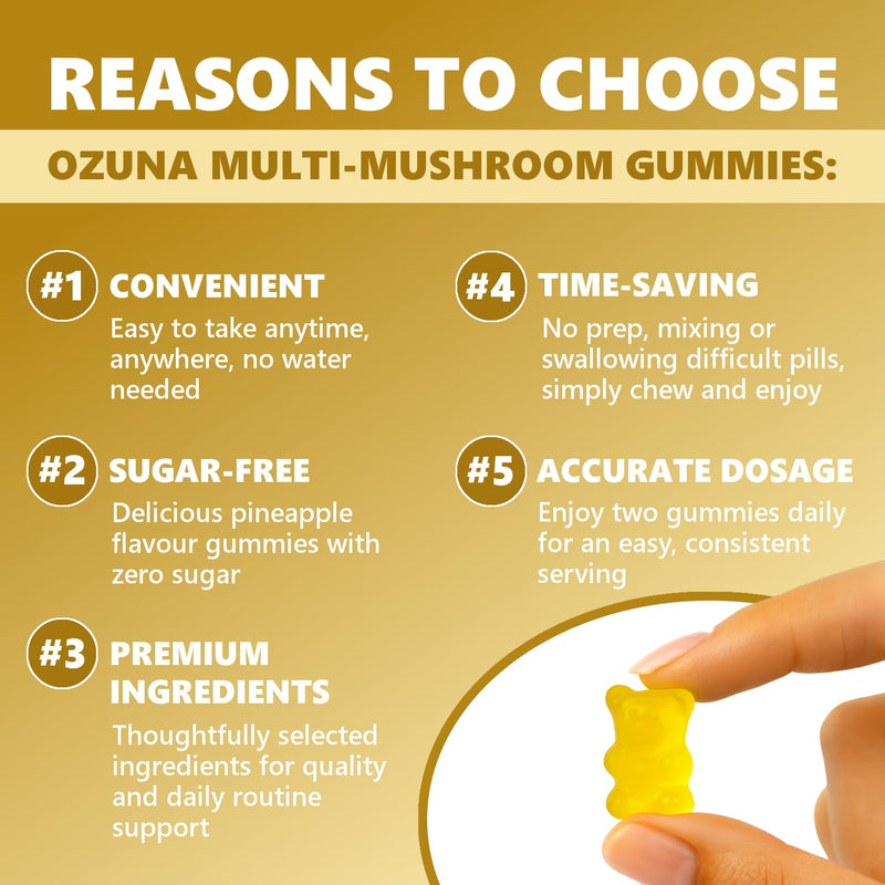 Mushroom Gummies | 10-in-1 | Vegan & Sugar-Free | with Lion’s Mane, Cordyceps, Reishi & Chaga | Pineapple Flavour | 60 Chewable Gummies | Energy, Vitality & Daily Wellness