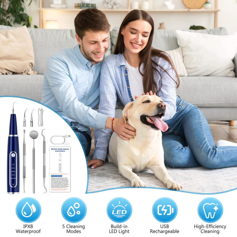 [Australia] - Plaque Remover for Teeth, Teeth Cleaning Kit with LED Light and 5 Adjustable Modes Teeth Cleaner, Blue 