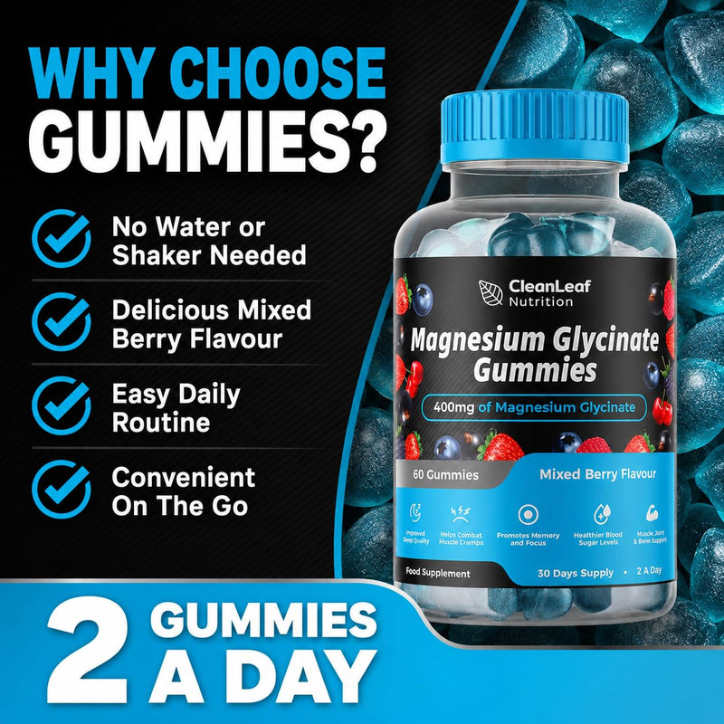 Magnesium Glycinate Twin Pack Gummies - 400mg High Absorption Formula for Sleep, Stress Relief & Muscle Health - Mixed Berry Flavor, Non-GMO, 60-Day Supply for Adults 60 count (Pack of 2)