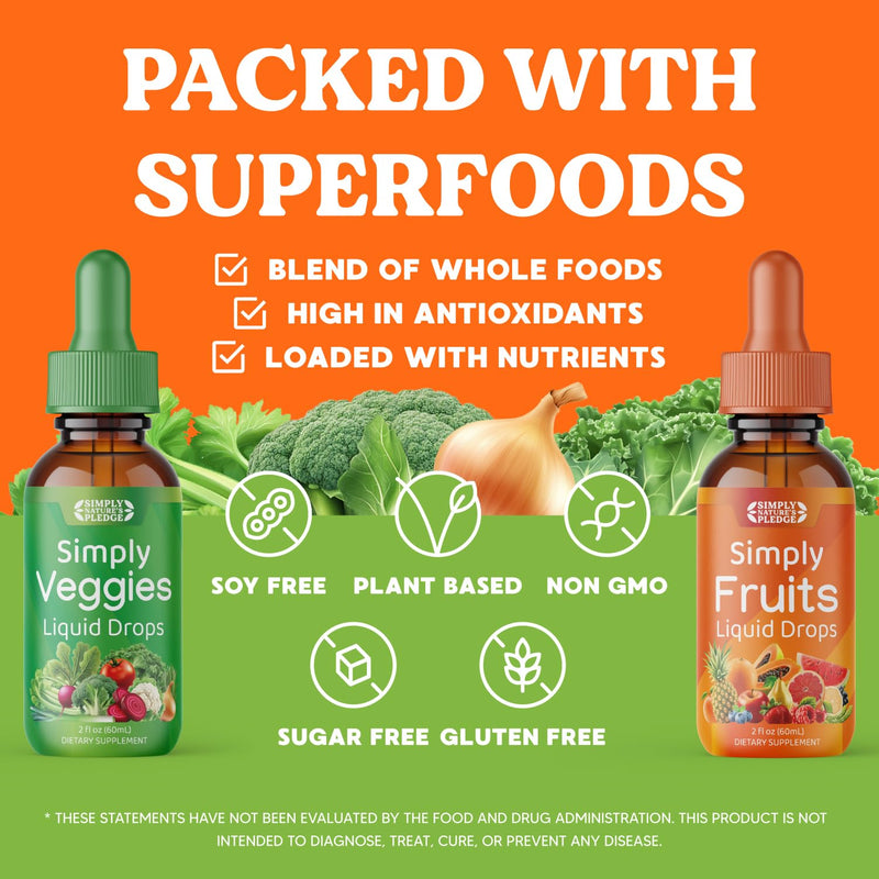 Simply Nature's Pledge - Fruit and Vegetable Supplements - Liquid Drops - Made with Whole Food Superfoods, Packed Vitamins & Minerals - Soy Free - Made in The USA 30 Servings (Pack of 2)
