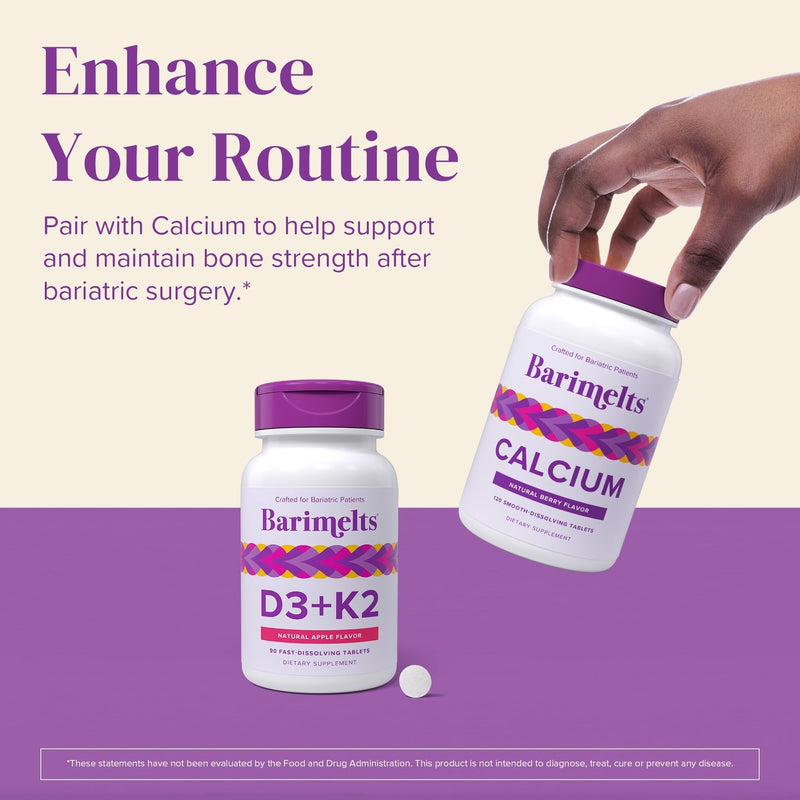 BariMelts Vitamin D3 K2-180 Fast-Dissolving Tablets (6-Month Supply) - Bariatric Vitamins for Women with Vitamin D3 5000 IU and K2 as MK-7, Natural Apple Flavor 90 Count (Pack of 2)