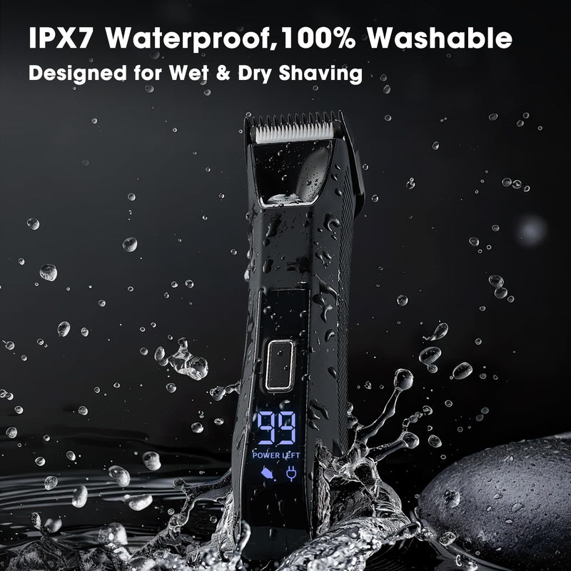 2-in-1 Manscape Trimmer for Men,Body & Groin Hair Trimmers for Men,Bikini Trimmer Women- Wet/Dry Electric Razors for Smooth No-Nick Shaving,IPX7 Waterproof Ball Shaver,LED Display,Black Black